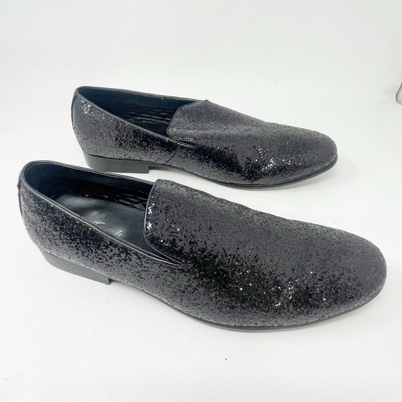 AMALI Men’s Black BARNES Glitter Sparkle Smoking Tuxedo Slip On Loafers Size 12 - Picture 3 of 7